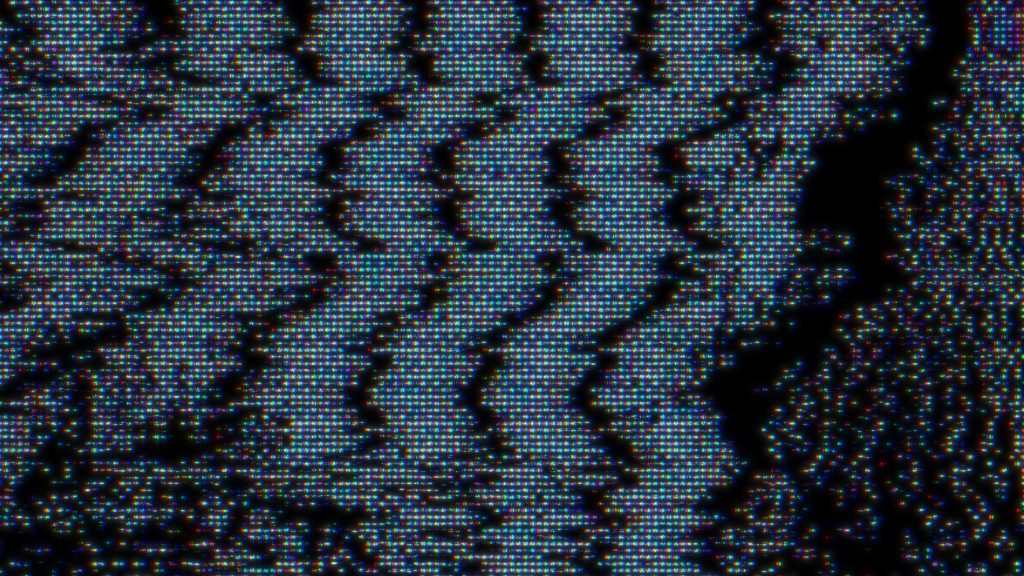 Abstract pattern of wavy lines in varying shades of blue and black, resembling digital noise or static interference.