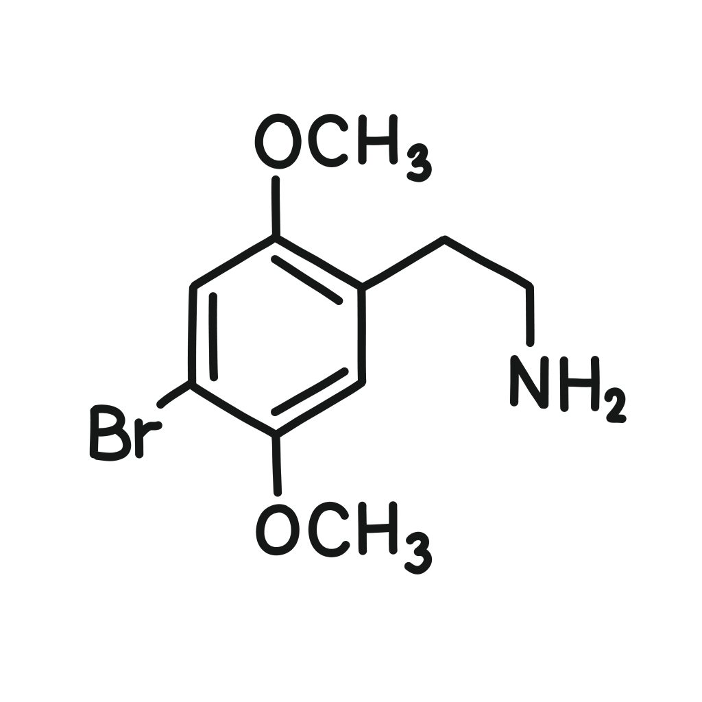 Chemical structure featuring a benzene ring with bromine (Br), methoxy (OCH₃), and amino (NH₂) groups.