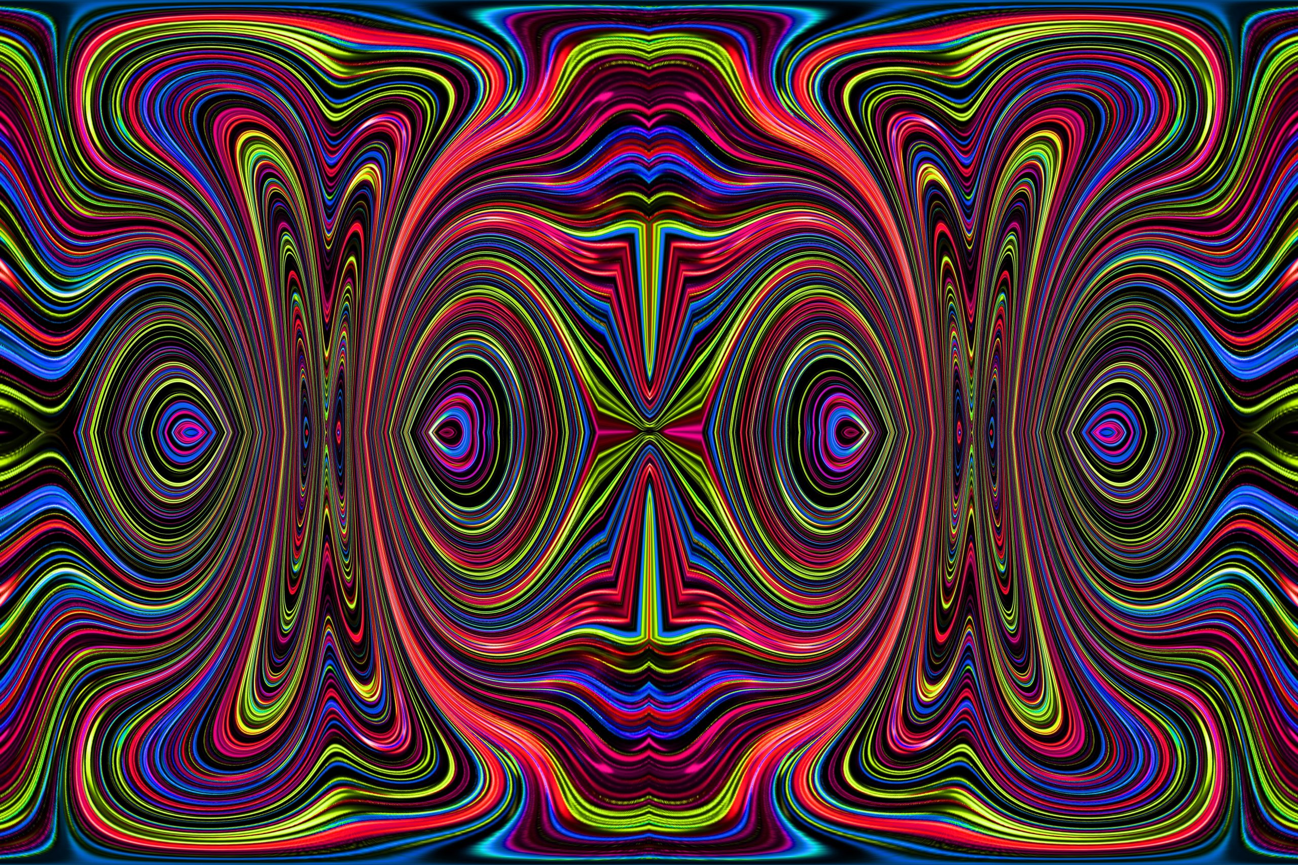 Colorful, swirling patterns create a vibrant, abstract design with bold lines and smooth curves.