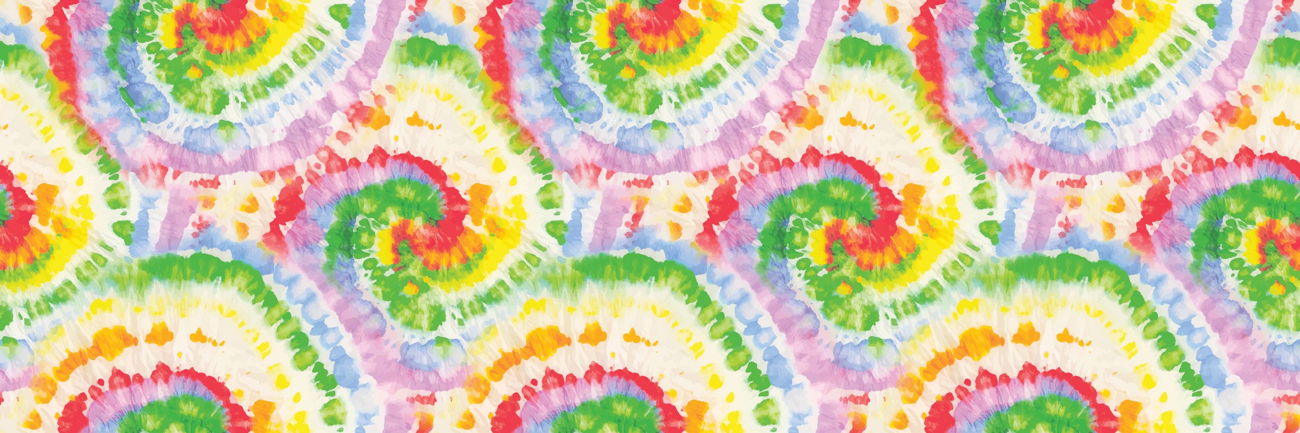 Colorful tie-dye pattern featuring swirling spirals in vibrant hues of red, green, yellow, and blue on a white background.