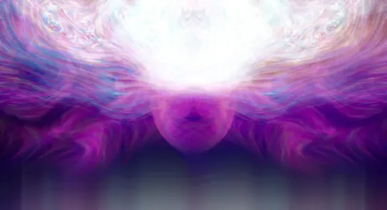 Swirling abstract patterns in vibrant purples and whites, creating a mystical, ethereal atmosphere.