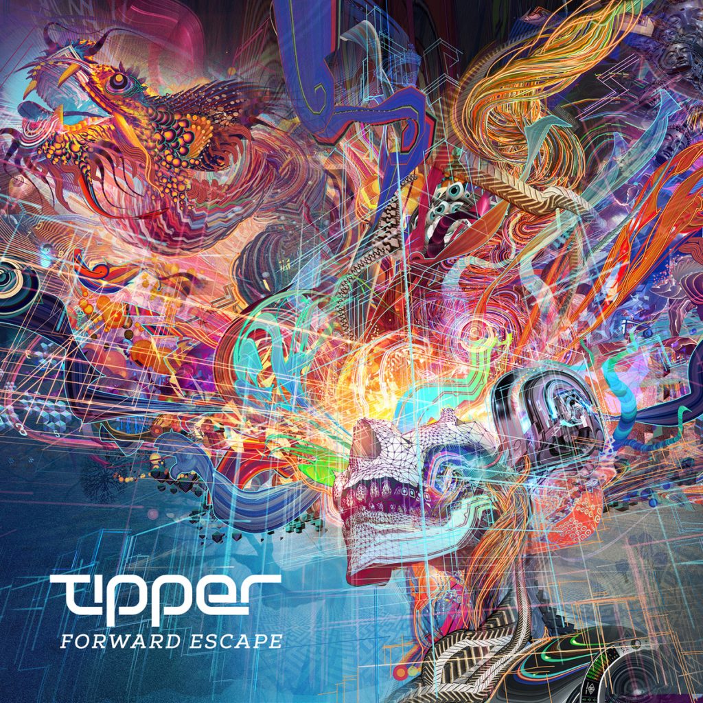 Vibrant abstract artwork featuring a skull, swirling colors, and intricate patterns, representing a dynamic escape.