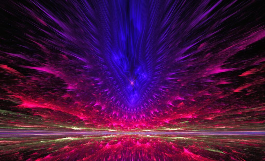 Vibrant abstract design with swirling purple and pink patterns, creating a sense of depth and movement against a dark back...