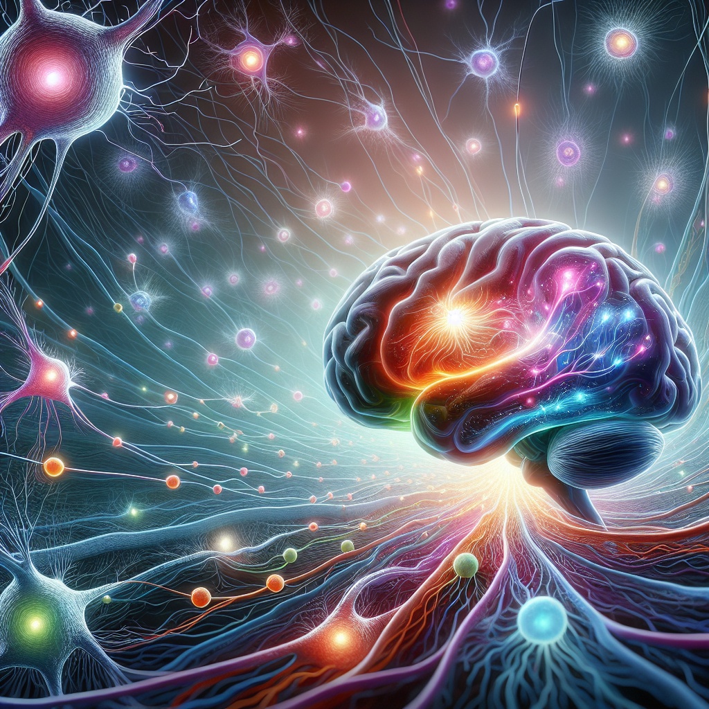 A vibrant, abstract representation of a brain surrounded by colorful neurons and glowing connections, symbolizing neural a...